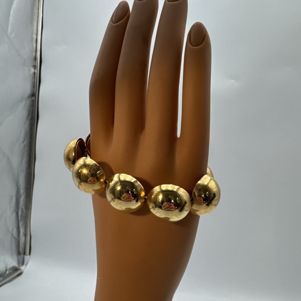 Vintage Monet Gold Tone Domed Link Bracelet Chunky Modernist Half Sphere 1980s